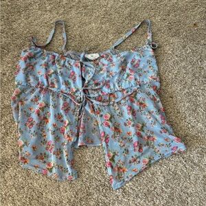 Floral Blue Sleeveless Top